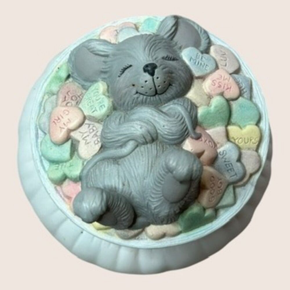 💘 VTG 1986 VALENTINE'S DAY MOUSE CONVERSATION HEARTS TRINKET BOX DONA'S MOLDS